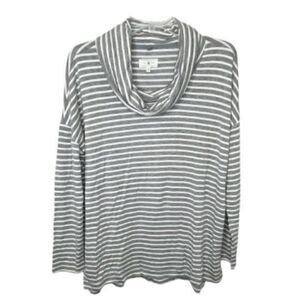 Lou & Grey gray and white striped jersey turtleneck